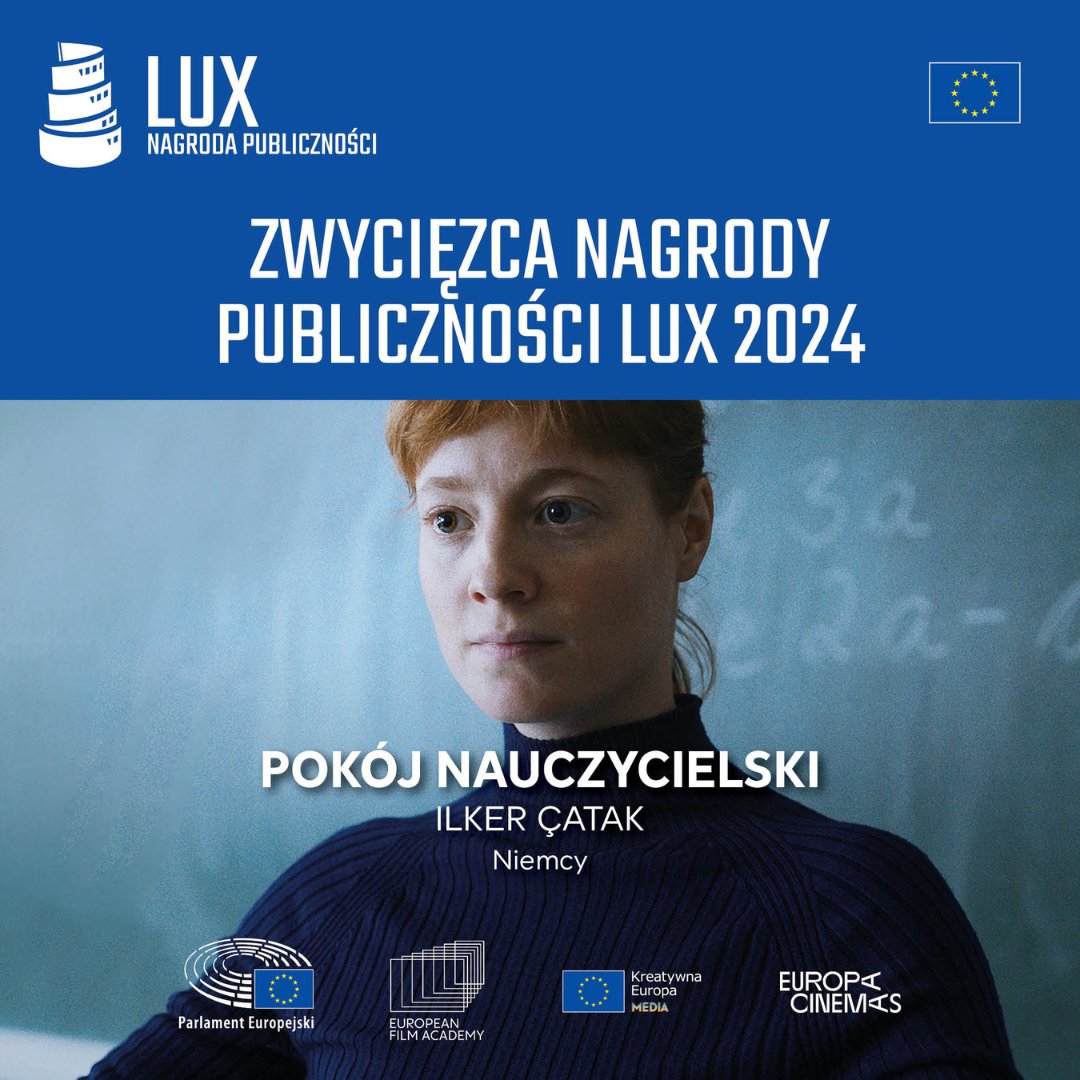 🏆 „Pokój nauczycielski” w reż. Ilkera Çataka zwycięzcą Europejskiej Nagrody Publiczności LUX 2024! ✨ Gratulacje dla obsady i ekipy oraz dla pozostałych czterech nominowanych filmów. Były to: 20 000 gatunków pszczół, Adamant, Opadające liście oraz Siostrzeństwo świętej sauny.