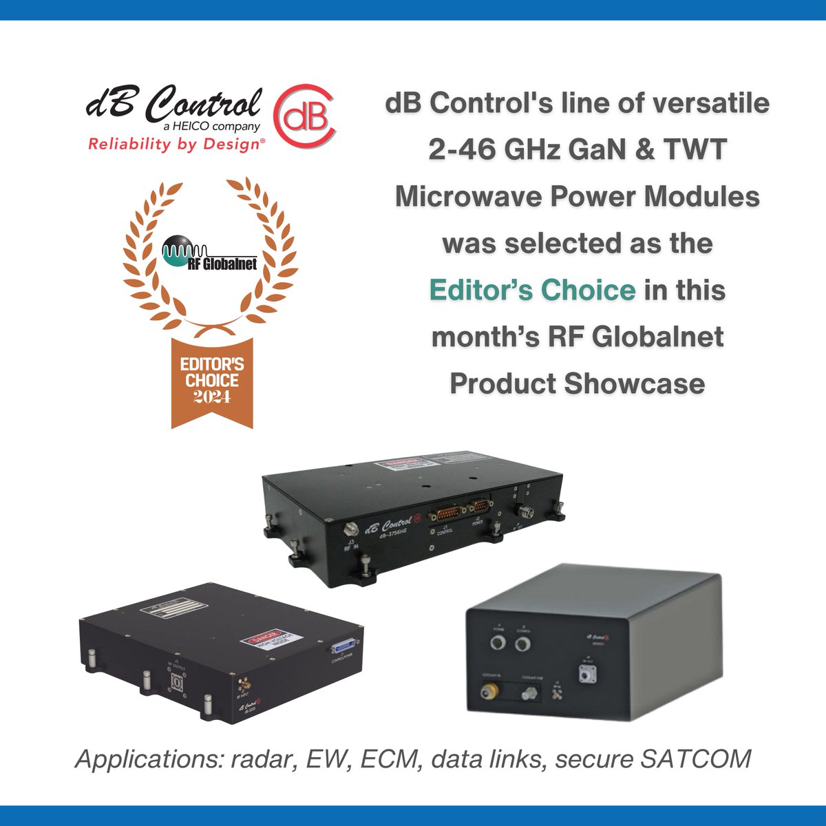 dB Control (@dbcontrol) on Twitter photo Recently, our newest GaN Microwave Power Module earned the Reader's Choice badge in <a href="/RFGlobalnet/">RFGlobalnet</a>. Now, our entire line of MPMs was selected as the Editor's Choice in this month's Product Showcase. Download our MPM brochure for specs and applications: dbcontrol.com/wp-content/upl… Recently, our newest GaN Microwave Power Module earned the Reader's Choice badge in <a href="/RFGlobalnet/">RFGlobalnet</a>. Now, our entire line of MPMs was selected as the Editor's Choice in this month's Product Showcase. Download our MPM brochure for specs and applications: dbcontrol.com/wp-content/upl…