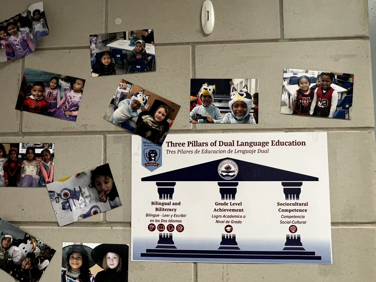 Ms. Gonzalez’s Kindergarten Dual Language class owns the 3 Pillars of Dual Language by posting the pillars with scholars’ pictures outside of her classroom! 🌟 @woodleywoodside