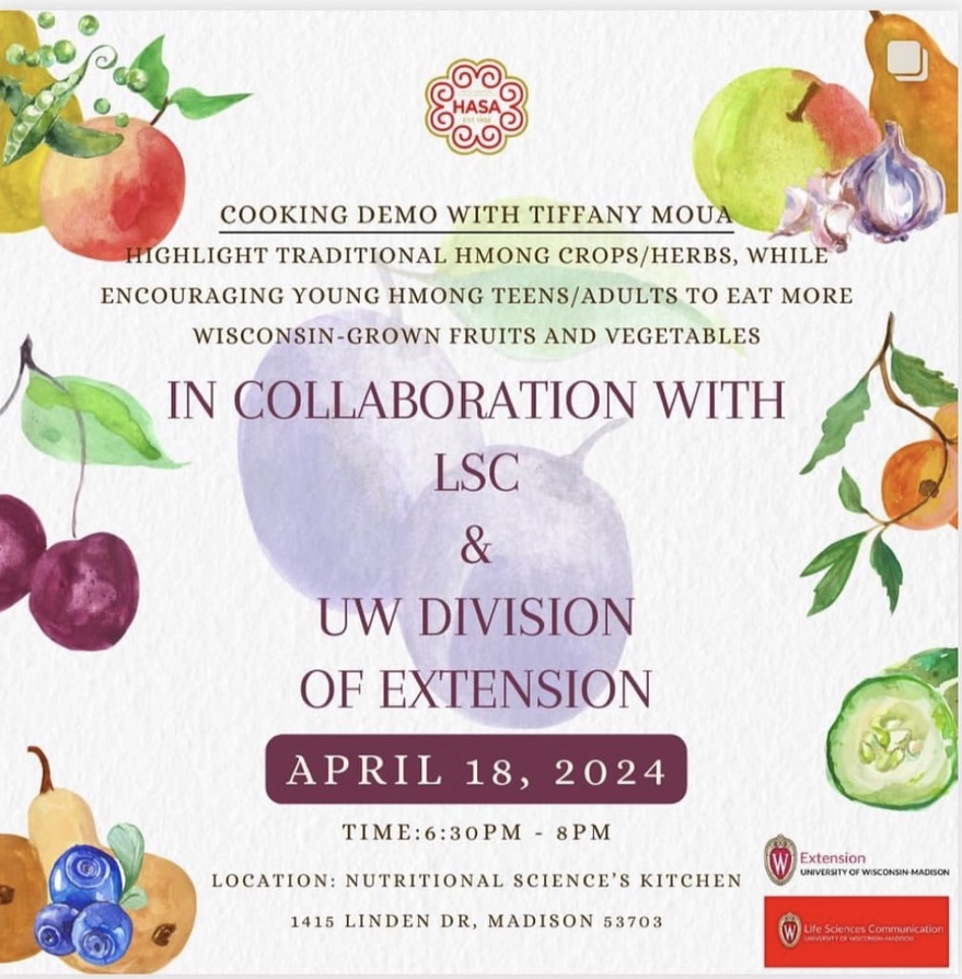 Excited to involve @UW_LSC students in co-hosting culturally responsive cooking demo for healthy #Hmong cuisine. Special thanks for support from @louis__macias and @UWMadisonCALS Office of #DEI and Beth Olson from @UWNutriSci for hosting! More here: tinyurl.com/4bphax2d