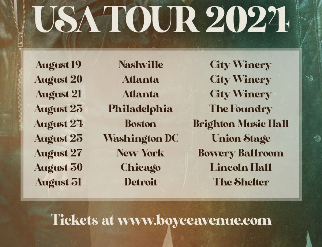 To get your USA TOUR presale tickets head over to boyceavenue.com/tour and enter code “boyceusa” at checkout! We can’t wait to see you all there!