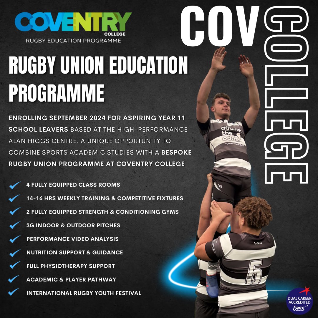 Coventry College Rugby Education Programme for aspiring 16-18yr olds <a href="/coventrycollege/">Coventry College</a> developing &amp; nurturing talent for the last 18yrs for more information or to enquire for the September 2024 start contact academyofsport@coventrycollege.com #covcollege #playerpathway #thejourney
