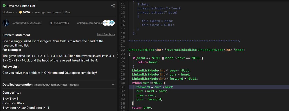 with_code01001's tweet image. Following DSA Playlist by Love Babbar
Lecture 45 (Linked List Part 2) done
Questions -
1. Reverse a Linked List
2. Middle of a Linked List
#codingstreak #20