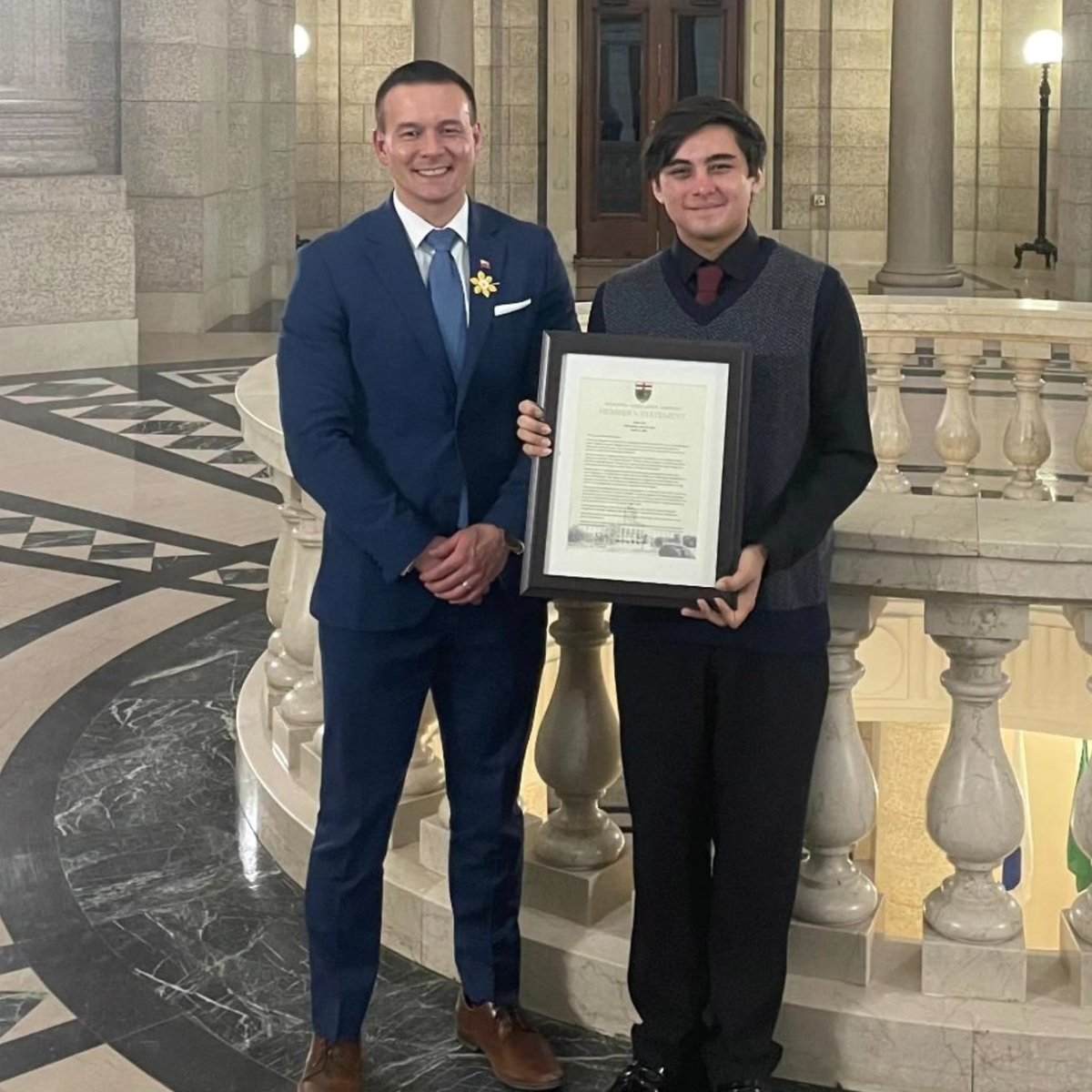 It was my pleasure to highlight the achievements and music of Ethan Lyric in a Member's Statement in the legislature. In addition to being a young Indigenous singer, Ethan was a Loran Scholarship finalist, and has been an inspiration to youth throughout MB. Well done, Ethan!
