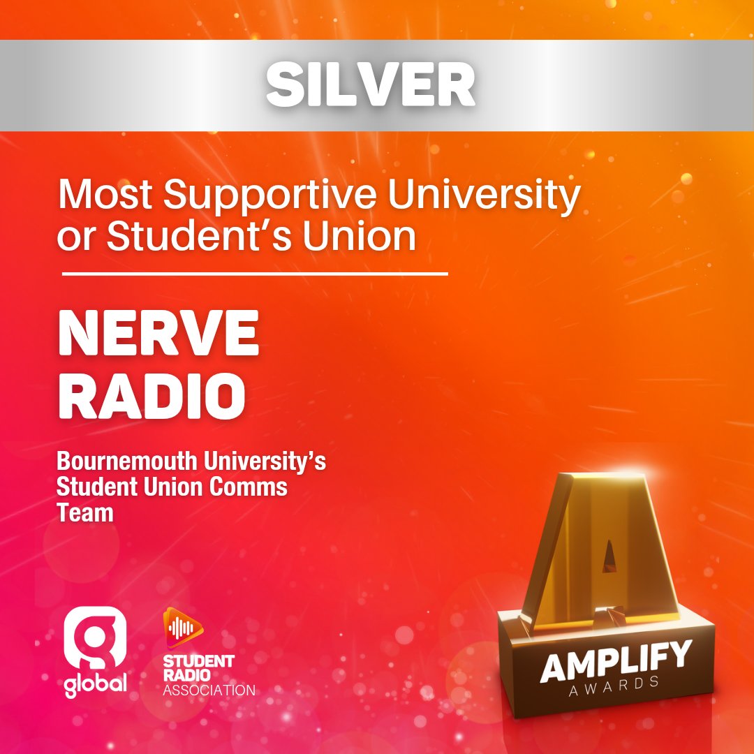 SRA's tweet image. The Silver Amplify Award for Most Supportive University or Students' Union goes to @BournemouthSU's Comms Team and @NerveRadio! Appreciate everything you do to support your student station! 

#SRACON #Amplifies
