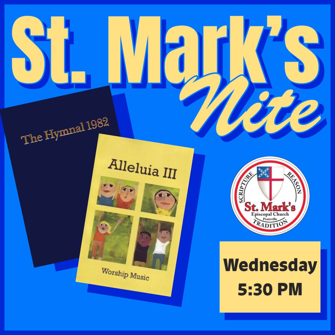 Tomorrow night… come & sing! Join us for St. Mark’s Nite “Hymn-a-long.” We will meet at 5:30 for food, fellowship, and an old-fashioned sing-a-long, where we’ll pick favorite hymns for Carolyn to play. Bring a covered dish to share and come join in the fun. #ComeAndSee