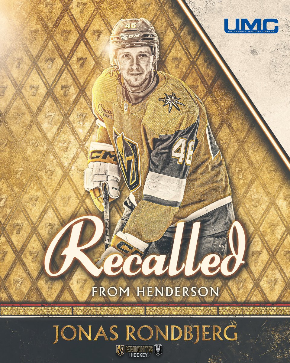 Jonas Rondbjerg has been recalled from the @HSKnights. #VegasBorn | #HomeMeansHenderson