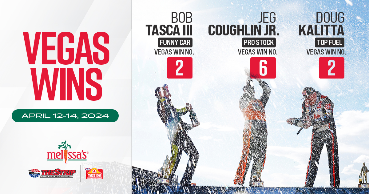 Our NHRA Vegas 4 Wide National Melissa’s Produce #SeasonsBest 🥕 Congratulations to Bob Tasca III, Jeg Coughlin Jr. and Doug Kalitta!