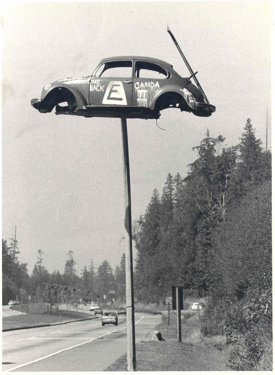 DigitizeUBC's tweet photo. Volkswagen on top of a light pole. This stunt was executed by the Engineering Undergraduate Society in 1983. @ubcengineers

From the Alma Mater Society Image Collection: https://t.co/5EUCo8DGG0 https://t.co/kkfebqLauA