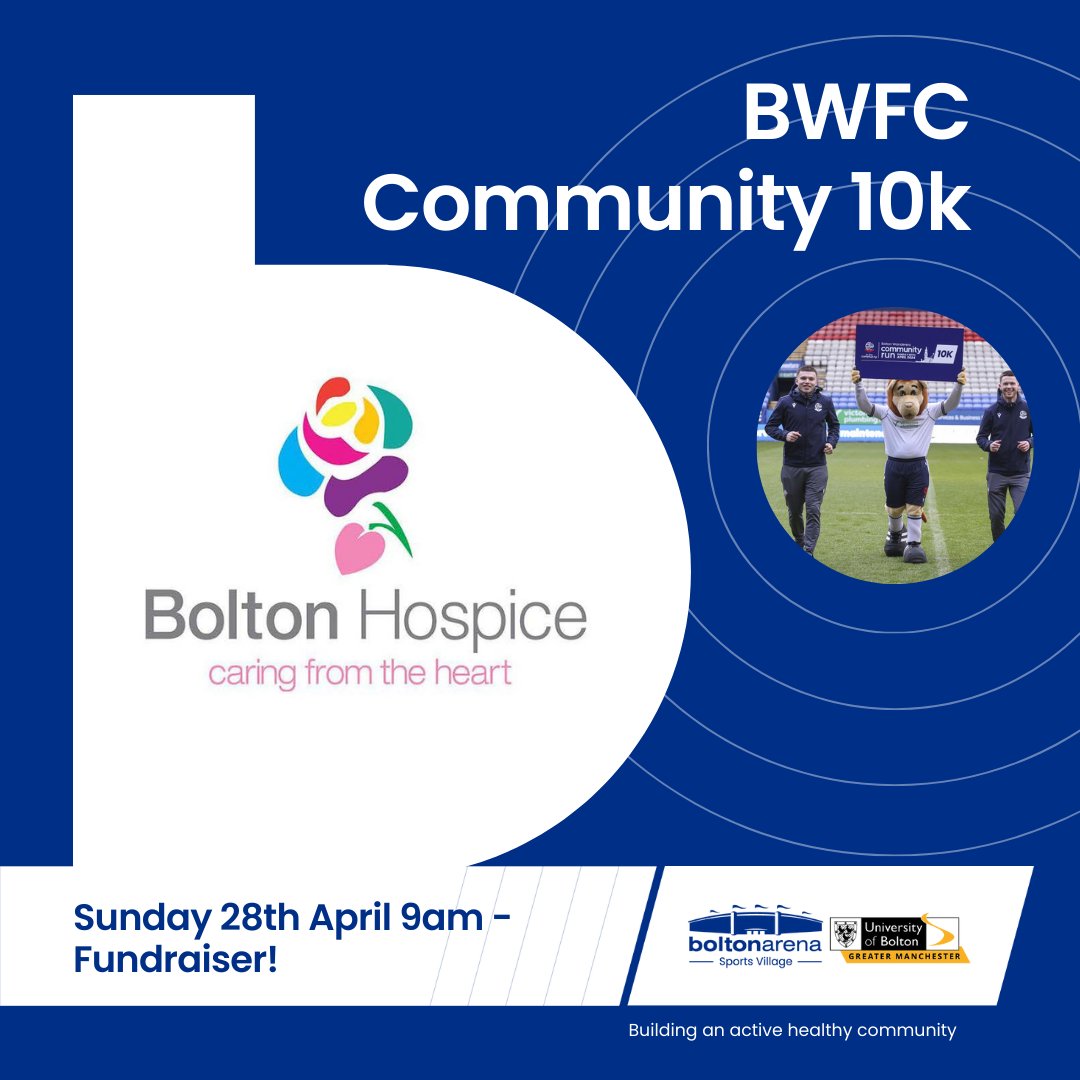 BWFC Community 10k Run! 👇 As part of our continuous fundraising for our charity of the year, Bolton Hospice, we have some family members running the Bolton Wanderers 10k on Sunday 28th April 🏃‍♂️ We would be extremely grateful for any donations: ow.ly/G9ox50RgeOy