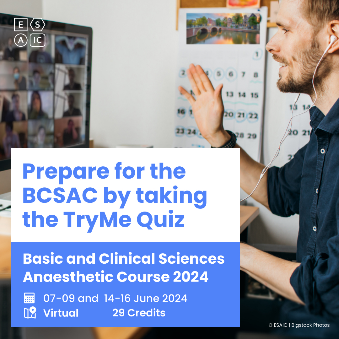 Get ready for the #BCSAC and test your knowledge by taking this BCSAC TryMe Quiz: hi.switchy.io/M4oa Register now for the BCSAC: hi.switchy.io/LtnT #ESAICcourse #BCSAC2024 #Anaesthesiology #MedicalEducation