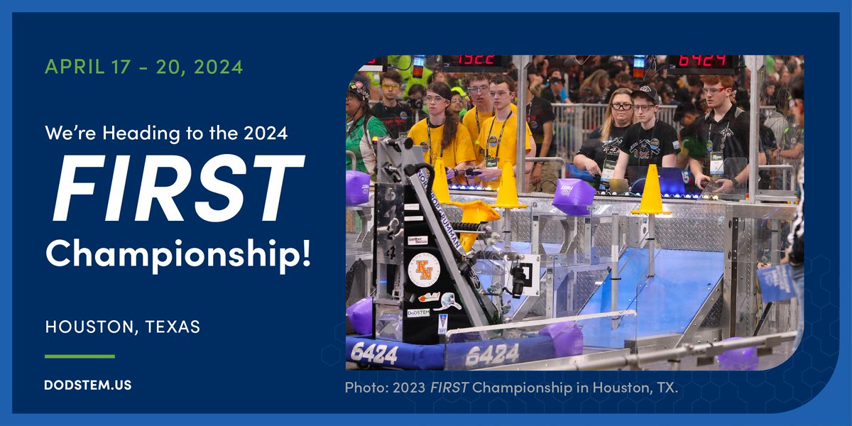 DoD STEM is Houston bound to attend @FIRSTweets Championship! DoD STEM sponsored 1,322 military-connected teams this season, with over 80 making it to National Championships.