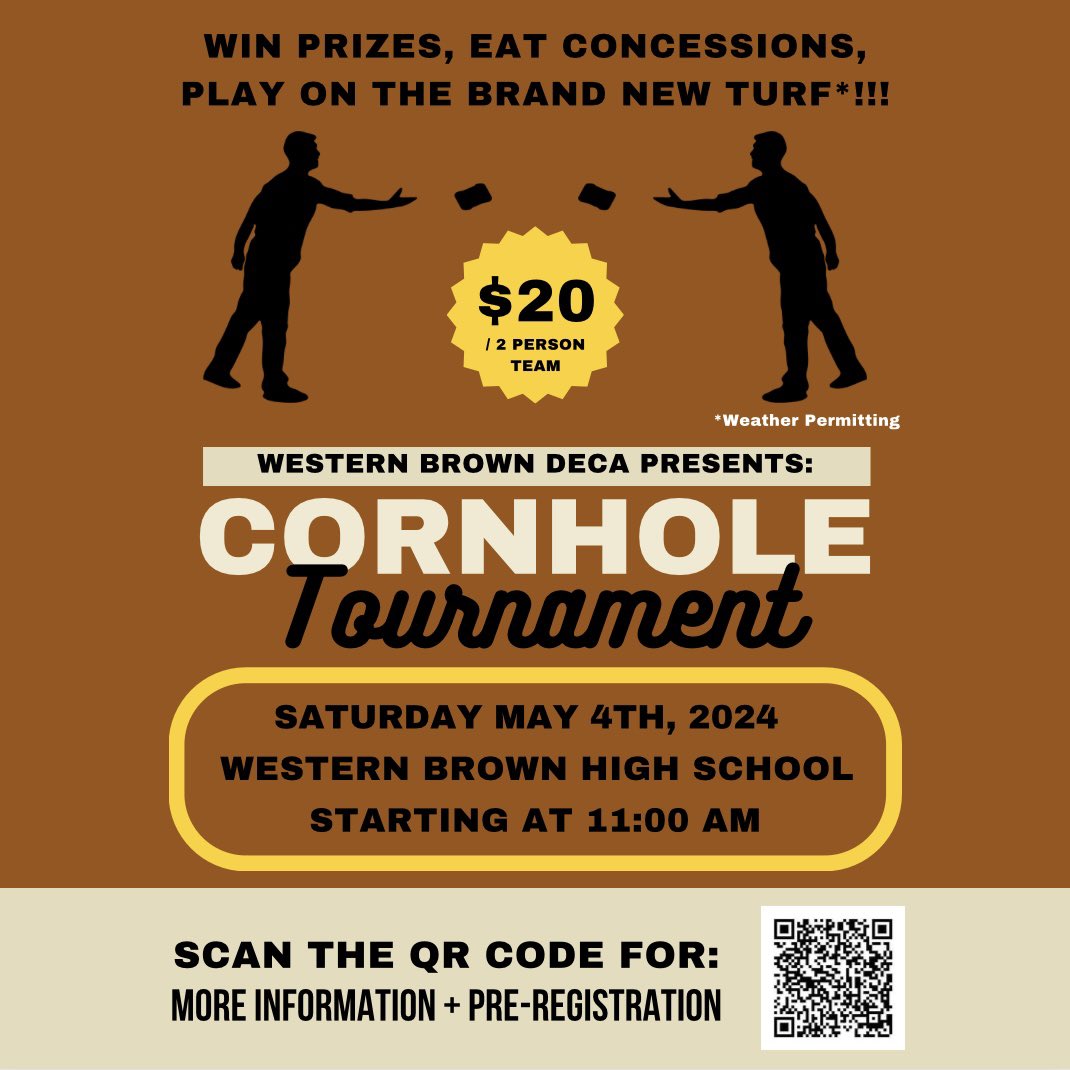 will_pletz's tweet photo. Make sure to scan the QR code below to pre-register for our WB DECA Cornhole Tournament on Saturday, May 4th https://t.co/YfHkLHb90M