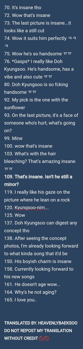 [Theqoo] Knetz reaction to Kyungsoo's Mini Album {Blossom} Concept Photo 01 (Popular post with 180+ comments, still counting) 34. That's insane. It's not that he looks young but he's literally the 'boy' himself 63. Wow it's the concept that shows D.O.'s charms well