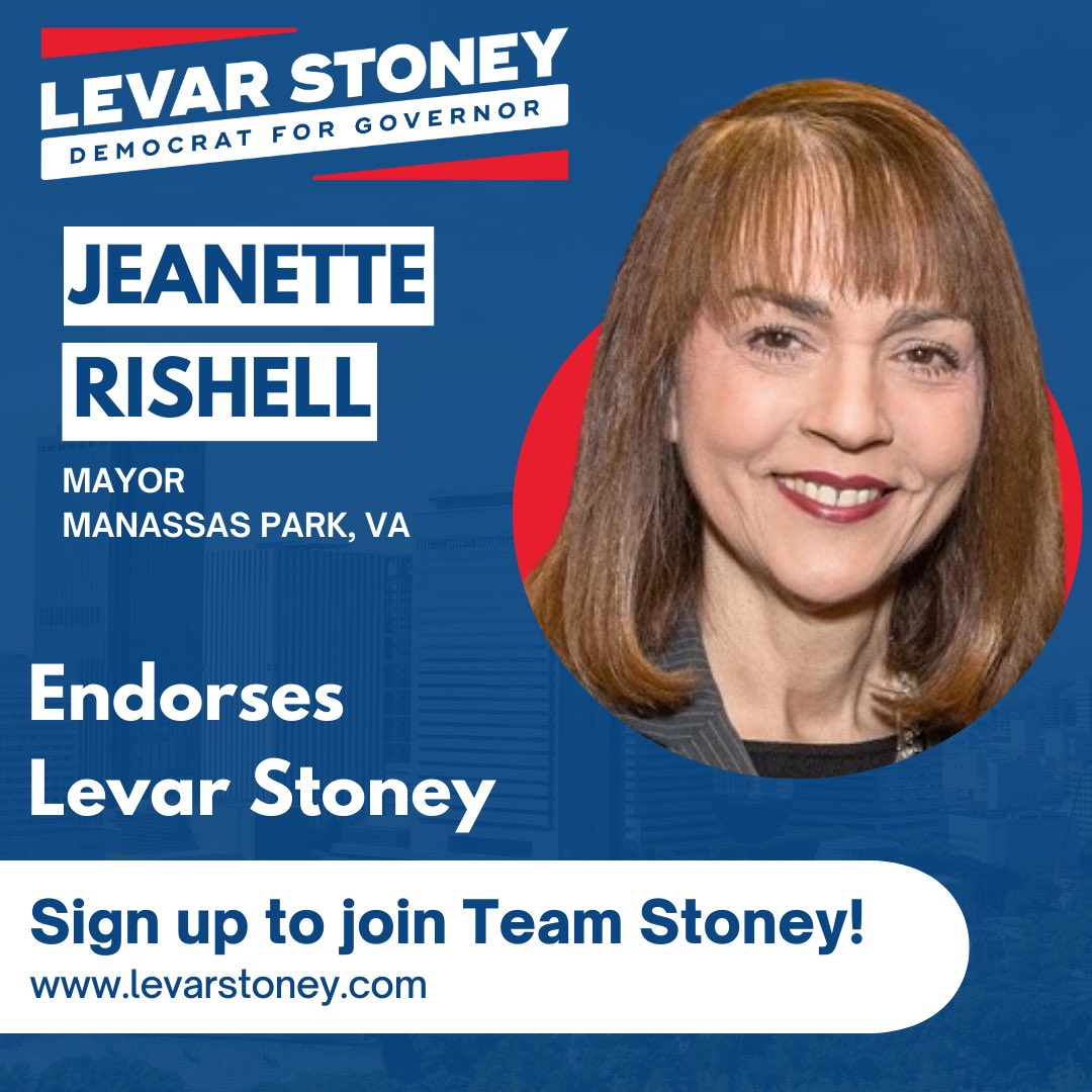 I am honored to earn the endorsement of Mayor @JeanetteRishell to serve as your next Governor of Virginia! Mayor, thank you for all you have done to move the Democratic Party forward. I am looking forward to working with you to win this nomination! Welcome to Team Stoney! 💪🏿