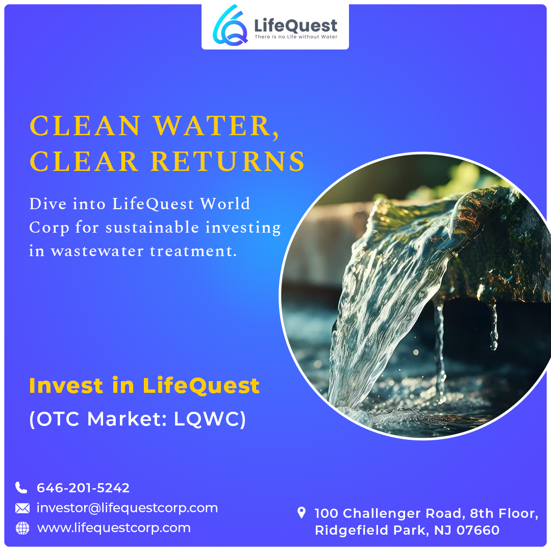 lifequestcorp's tweet photo. Turning waste into wonder! Investing in LifeQuest means investing in a world where every drop counts. Join us in revolutionizing wastewater treatment.
Invest in LifeQuest (OTC Markets: LQWC)
#waterstocks #otcmarket #investment #otcstocks #lqwc #lifequest #otc #smallcapfunds https://t.co/Kcbd5ei6k0