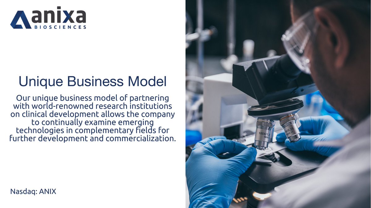 Anixa is a clinical-stage #biotechnology company focused on the treatment and prevention of cancer. Our unique business model of partnering with world-renowned research institutions on clinical development allows the company to continually examine emerging technologies in…