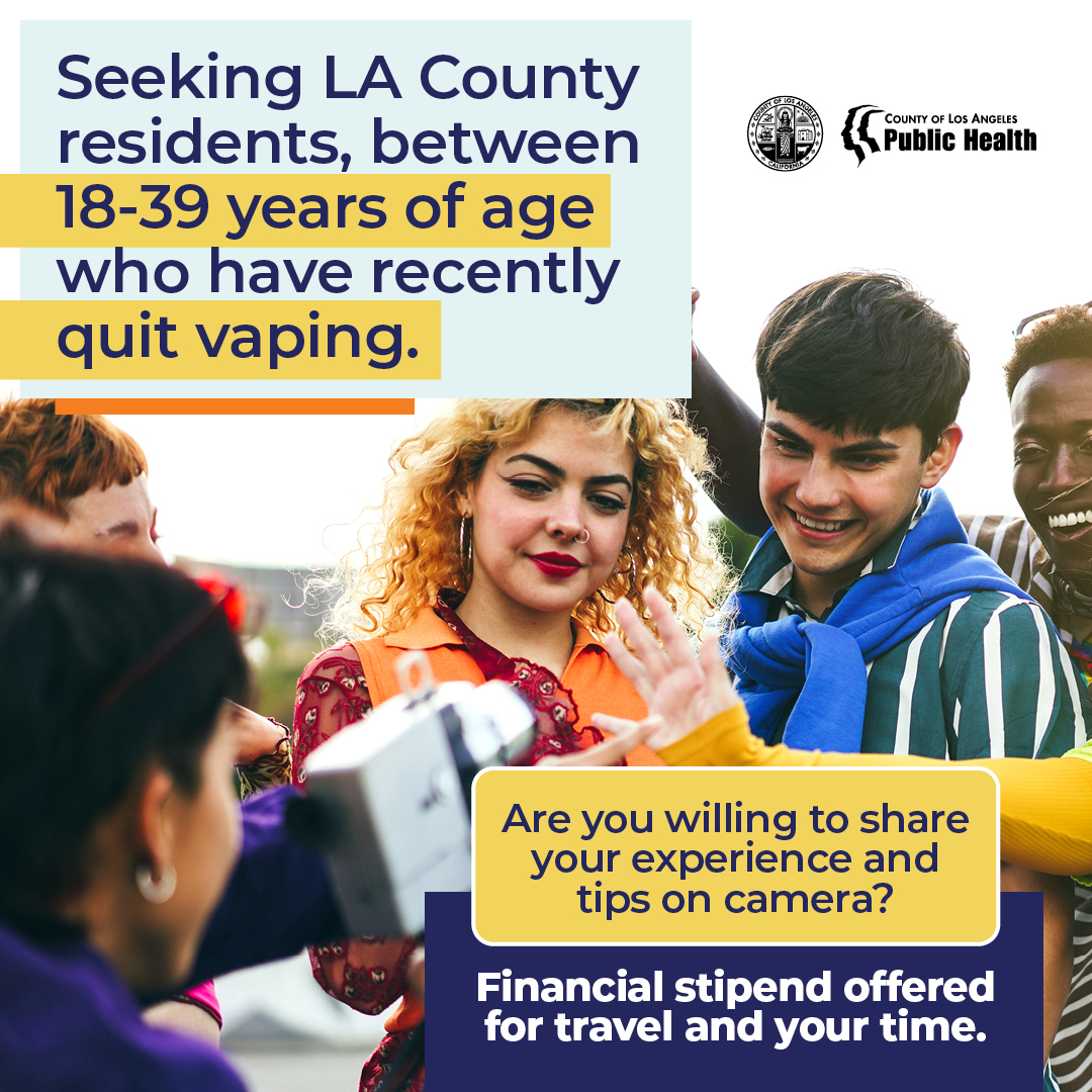 LAQuits's tweet photo. Want to share your quit vaping story and any quit tips that have helped you on your journey? If you’re interested, fill out a short survey at https://t.co/Vzom8m7U1h. ⏱️Deadline to apply is April 30th, 11:59p.m. (PST). #ShareYourStory #QuitVaping https://t.co/d9hfpRvMWl