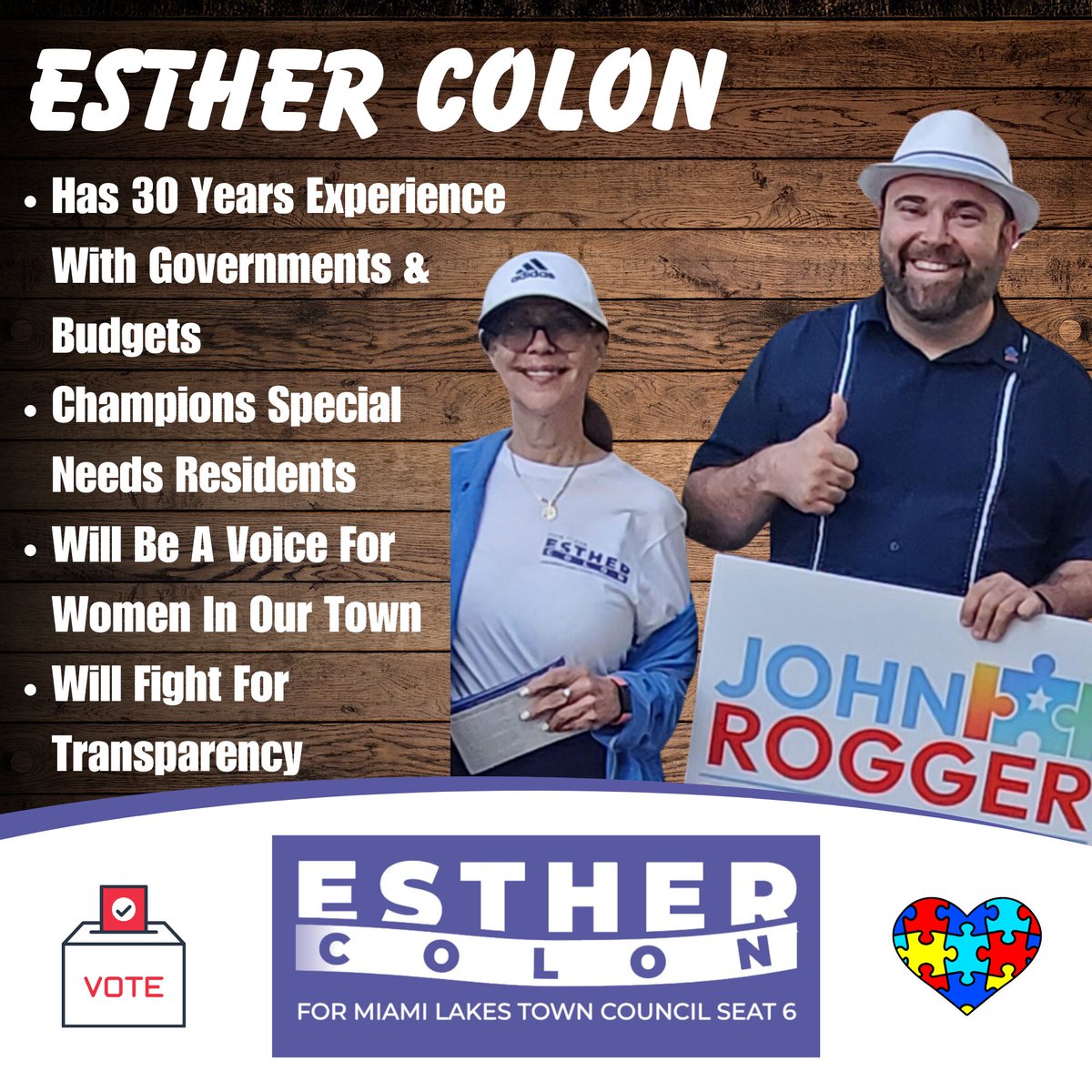 Miami Lakers are getting their mail-in ballot for the April 30th runoff election. I am choosing Esther Colon because she stands for what I stand for, honesty…integrity…transparency and standing up for our residents with special needs. #TOML #MiamiLakes #TownOfMiamiLakes #MDC