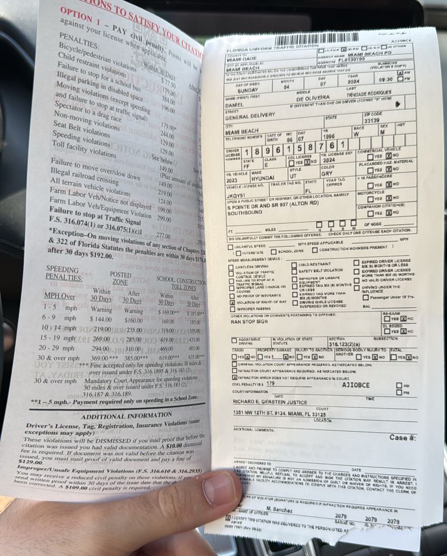 To com medo de ser barrado na próxima vez que for pros EUA 😂
Vegas, 2023: Marijuana Use
Miami, 2024: Ran Stop Sign