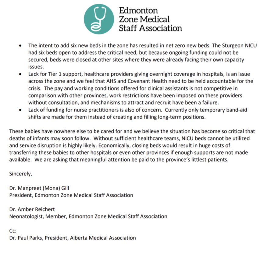 April 16/24: Healthcare Crisis for Babies Not enough resources for too many babies results in frail, underweight infants not eating on time. Edmonton units are frequently working at 95%-102% capacity (30% in the first 3 months of 2024). View letter: albertazmsa.com/ezmsa