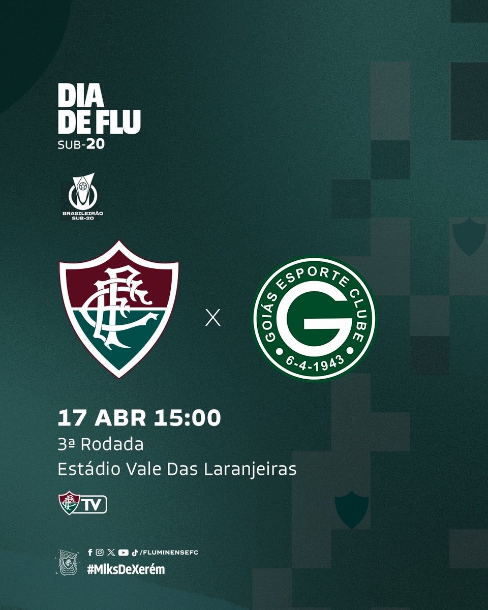 É #DiaDeFlu para os #MlksDeXerém! Às 15h, o Fluminense enfrenta o Goiás por mais uma rodada do Brasileirão sub-20! PRA CIMA, FLUZÃO! 🇭🇺 #VemQueTem

Transmissão ao vivo e com imagens na #FluTV!