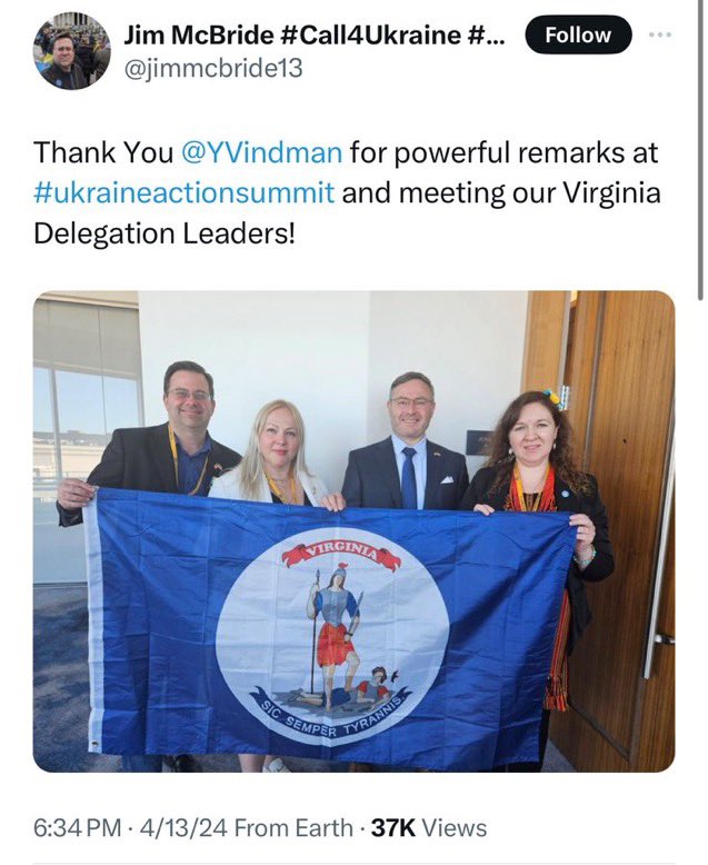 Vindman: “I’m sowwy I didn’t know the flag was different 😭😭”

The Virginia flag in question: