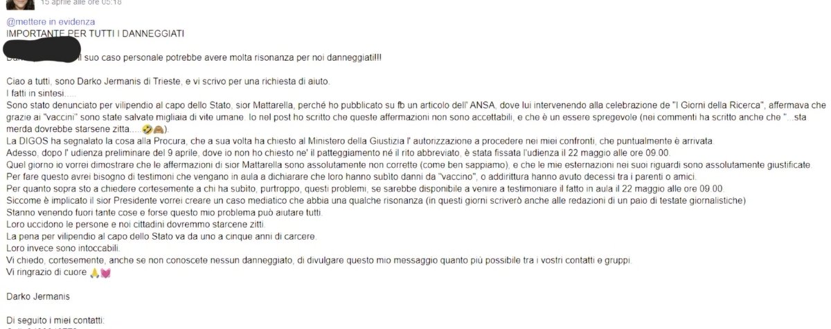 Classico caso di #novax che ha offeso Mattarella ora piange miseria.