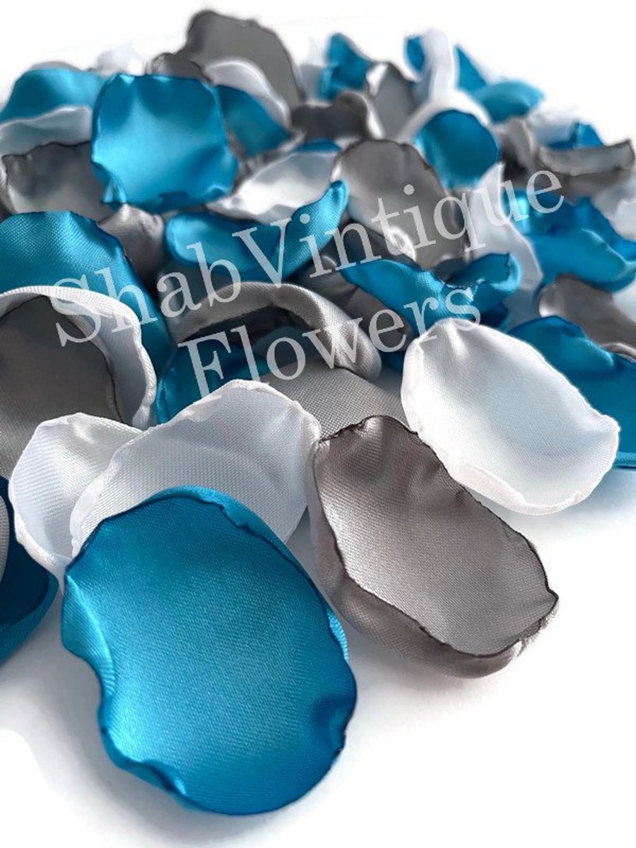 Malibu blue, white, and grey mix flower petals, flower girl petals, birthday party, wedding table decor by ShabVintiqueFlowers dlvr.it/T5bD6x #shopsmall #weddinginspiration #weddingcolorpallette #weddingplanning #weddingdecor