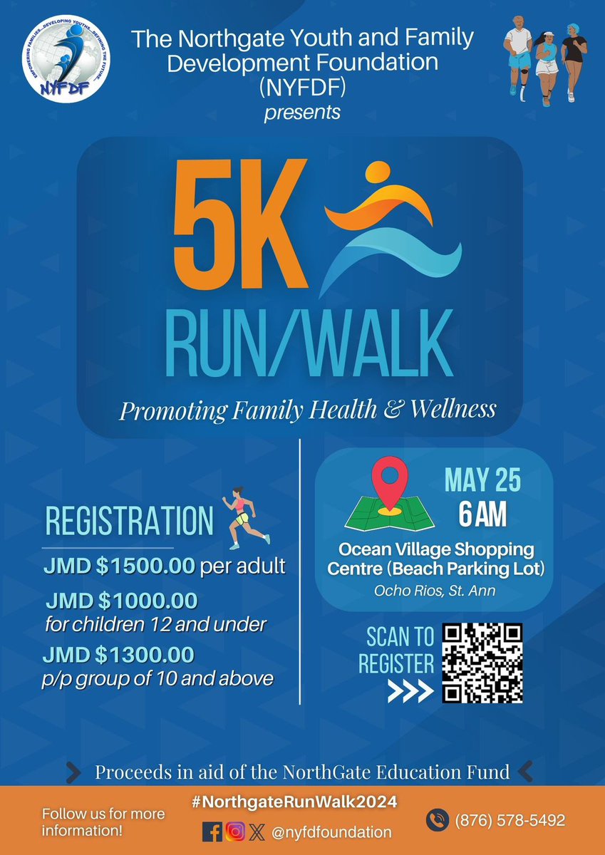 Wesley_Boynes's tweet photo. Hi friends, let's support the NorthGate Education Fund while keeping fit. It's an event for the entire family. Ocho Rios Jamaica! https://t.co/PQLw1xh96c