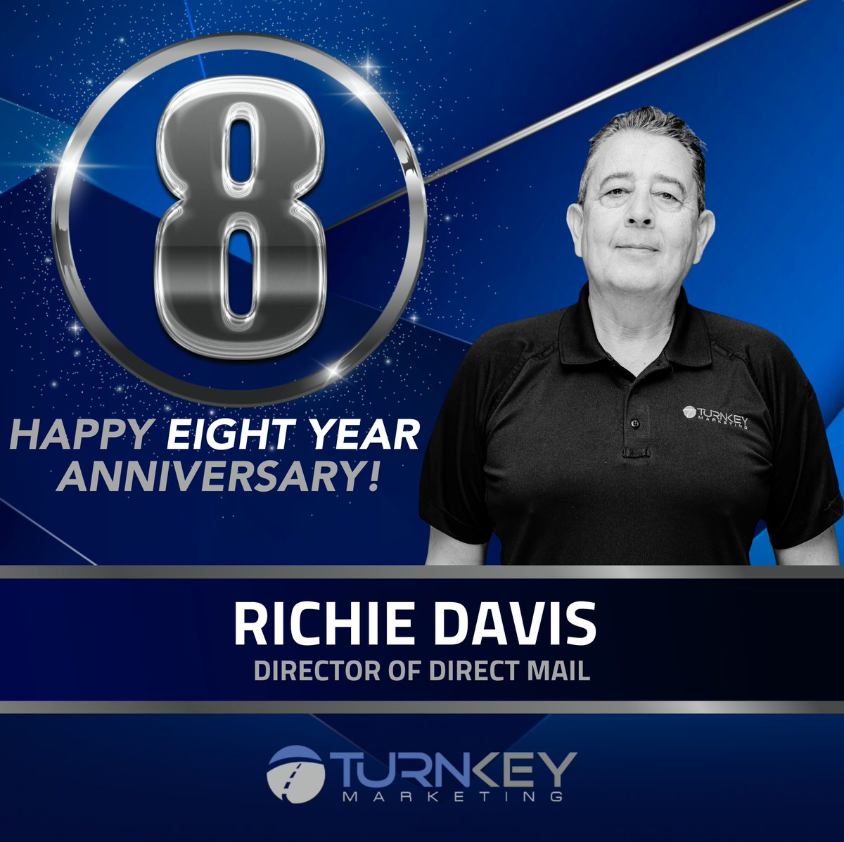We would like to give a huge Congratulations to Richie Davis for 8 Years with us! 🎉 Richie, Happy TurnKey Marketing Anniversary and thank you for being with us. Cheers to another year full of growth and success 🥳👏 #DigitalMarketing #Anniversary #DirectMail #Agency #Tkmkt