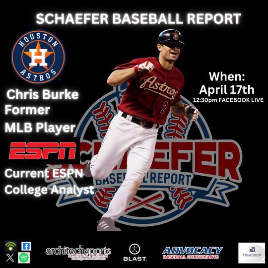 Please join the @SchaeferReport crew tomorrow, Wednesday April 17th at 12:30pm as we speak with 2005 NLDS hero and current ESPN Analyst, @ChrisBurke02! This will be a must listen program! @JeffSchaefer2 @andrewzike @advocacy_base Sponsored by @StrathmoreCap
