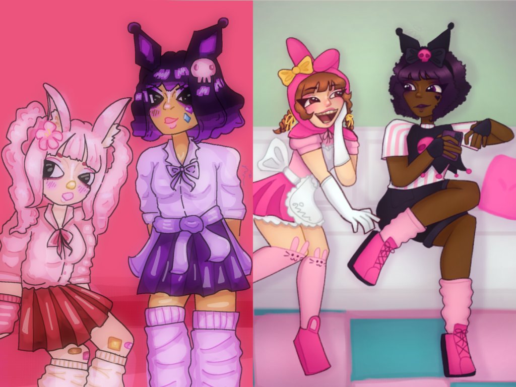 gyaru my mel & kuromi 💗🌺 (refs in 2nd image)

#art #artwork #artist #artistontwt #artistontwitter #oc #originalcharacter #originalcharacterart #mymelody #kuromi #sanrio #sanriocharacters