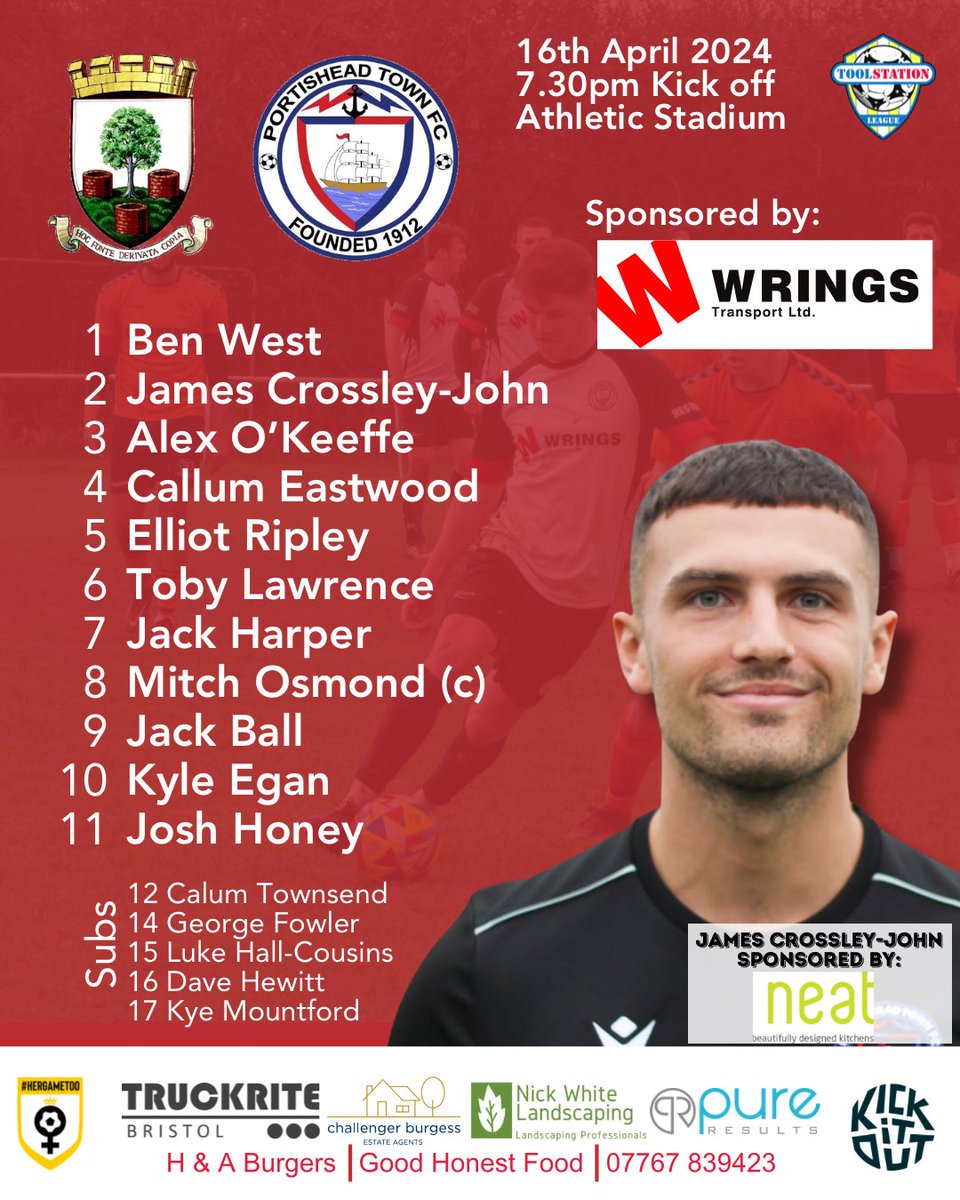 PortisheadTown's tweet photo. Tonight’s lineup is in. Ethan Feltham misses out through suspension but Calum Townsend returns to the bench.

#uptheposset ⚪️⚫️

@swsportsnews https://t.co/1klAuRtCQx