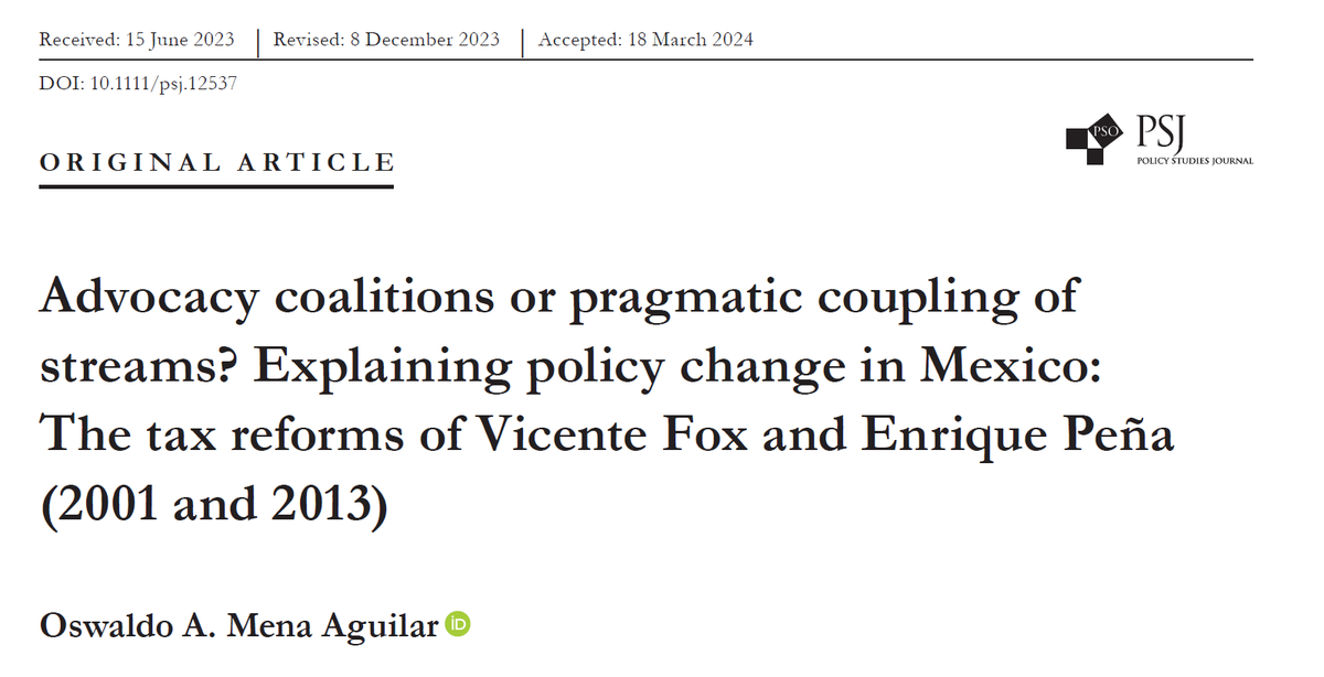 I'm thrilled to share that my paper on tax reform in Mexico, published by @PSJ_Editor is now available in early view! You can read the full text here. onlinelibrary.wiley.com/share/author/5… In my paper, I look into... 1/n