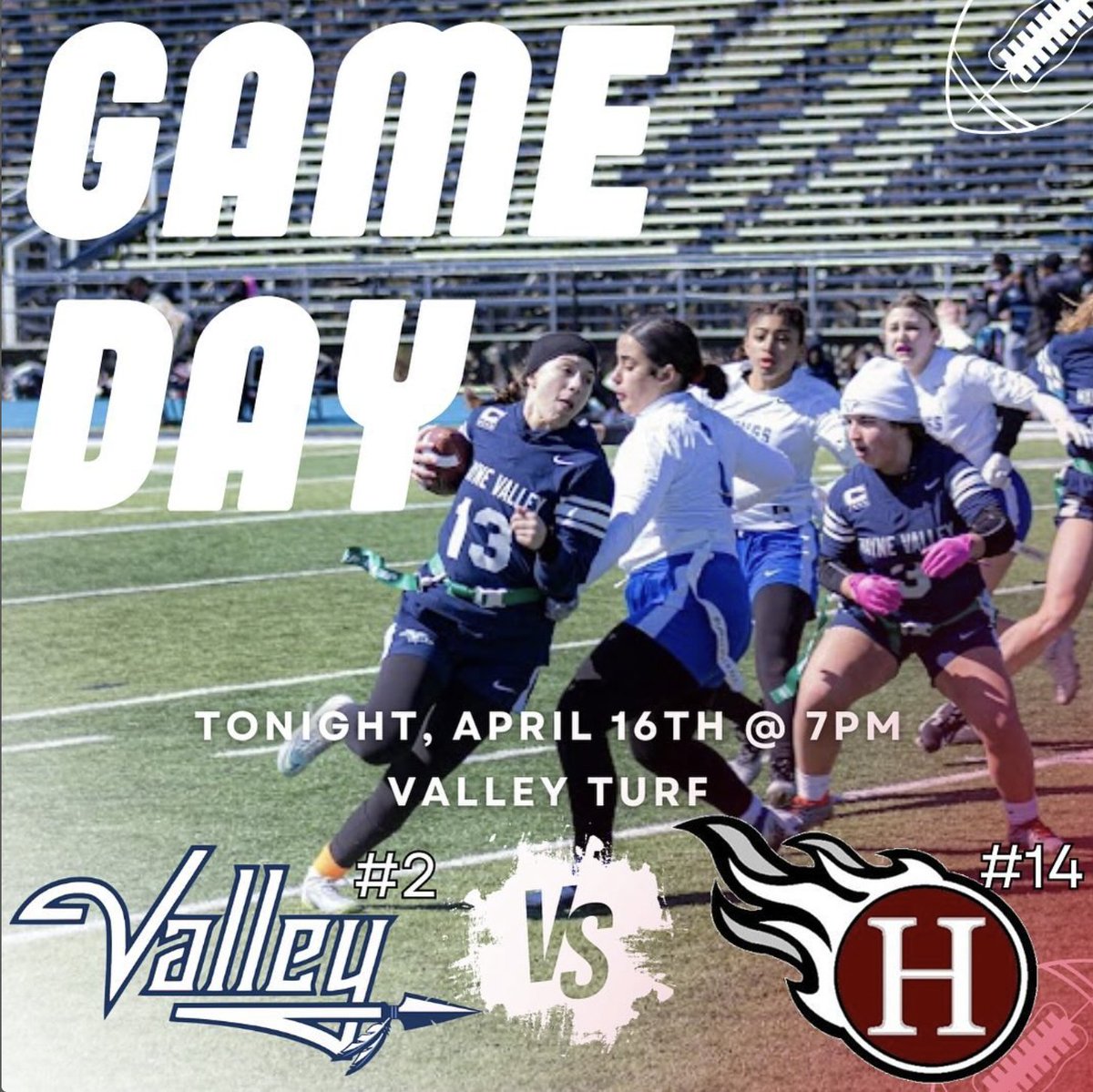 Big time flag football matchup tonight at Wayne Valley, 7:00 PM. The #2 ranked Indians take on the #14 ranked Hillside Comets. Come support the team! @wvalleyathletic @VarsityAces @JSZ_Sports @SFCFootballNJ