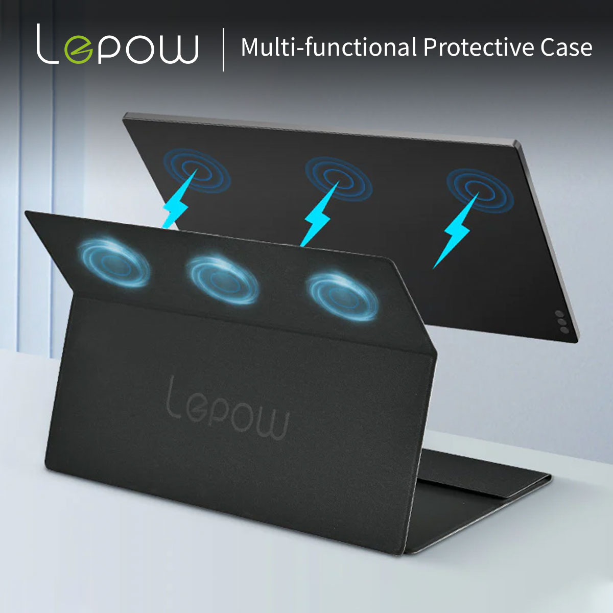 Our smart cover is made of durable PU leather exterior and serves as protection for your portable second monitor. This all-round cover envelops your monitor, defending it against potential scratches, dust, and minor impacts. #Lepow #LepowMonitor #LepowPortablemonitor
