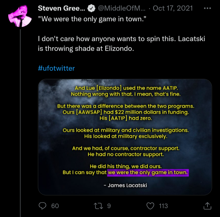 @MiddleOfMayhem @SnakePo9 And yet here's YOU quoting the AAWSAP Director stating otherwise. 'There was a difference between THE TWO PROGRAMS' Someone deleted all of Elizondo's emails... Should we pretend they never existed just because YOU haven't seen them? 🤔