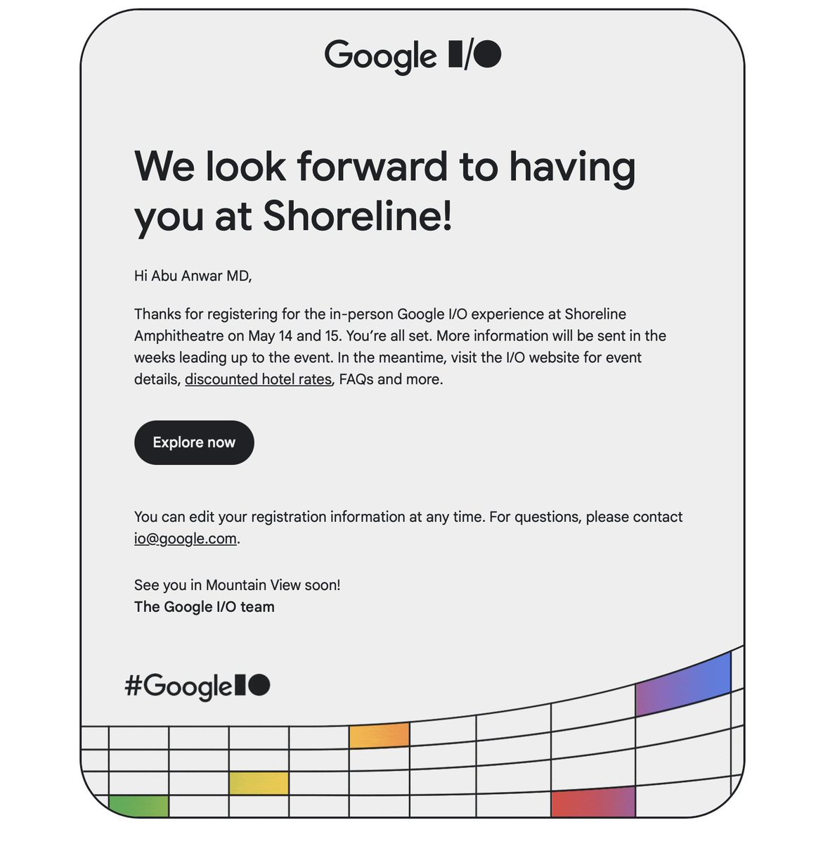 Attending Google I/O! 🚀 #GoogleIO