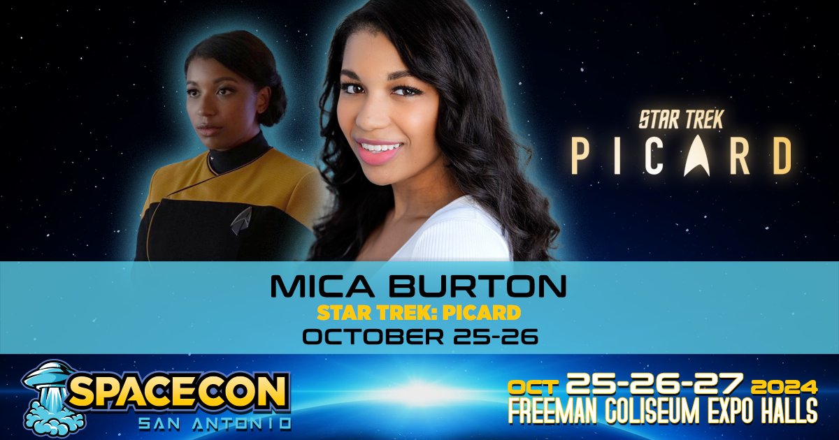 Mica Burton is beaming to Spacecon San Antonio this fall. It’s a rare opportunity to meet her…and her real life father LeVar Burton. Soon we will announce numerous duo photo opportunities with select groups of celebrities. More to come soon!
