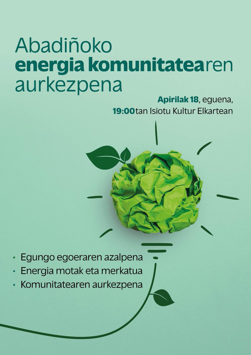Abadiñoko herritar talde bat energia komunitatea sortzeko antolatzen hasi da. Eguenean Isiotura etorriko dira proiektua ezagutzera ematera. 

Ezagutu proiektua eta parte hartu!

19:00etatik aurrera, pintxopotea eta beharrezko proiektu baten aurkezpena. Isiotu Abadiño! 🔥