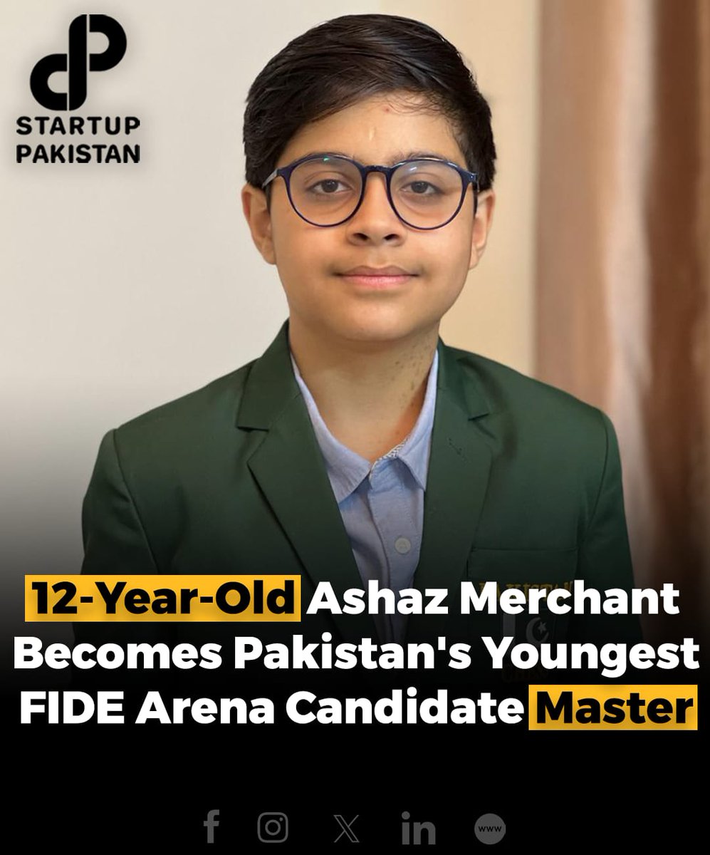 PakStartup's tweet image. Ashaz Merchant, a Pakistani chess prodigy, has become the first player under 12 in Pakistan to attain the esteemed title of FIDE Arena Candidate Master. 

#Youngest #FIDE #Arena #Chess