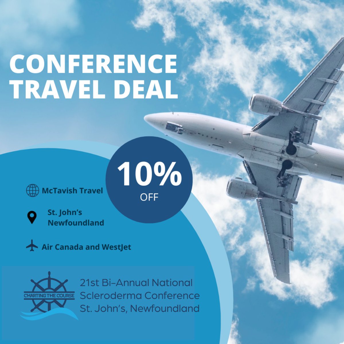 Be part of something extraordinary and join us at the National Scleroderma Conference in St. John's, NL this August. We've partnered with McTavish Travel to offer an exclusive discount for Air Canada + WestJet Flights. Call Cathy: 905-465-4323 or email cathyf@mctavish.com