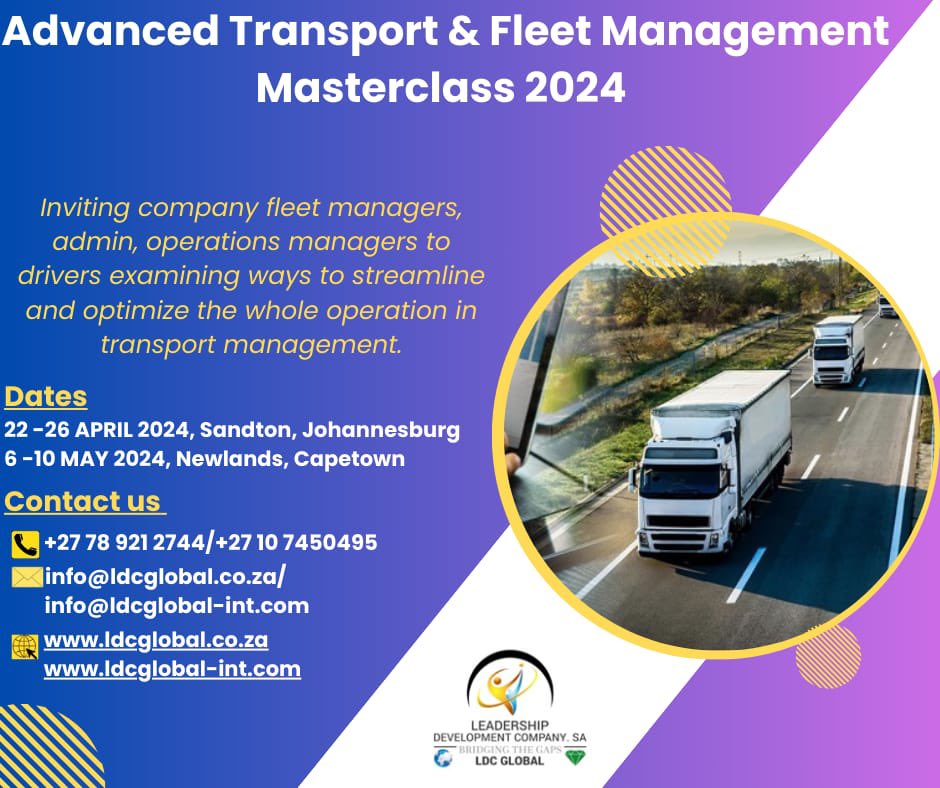 ldc_global's tweet photo. Advanced Fleet and Transport Management Masterclass 2024 https://t.co/1gqGSG6T6d