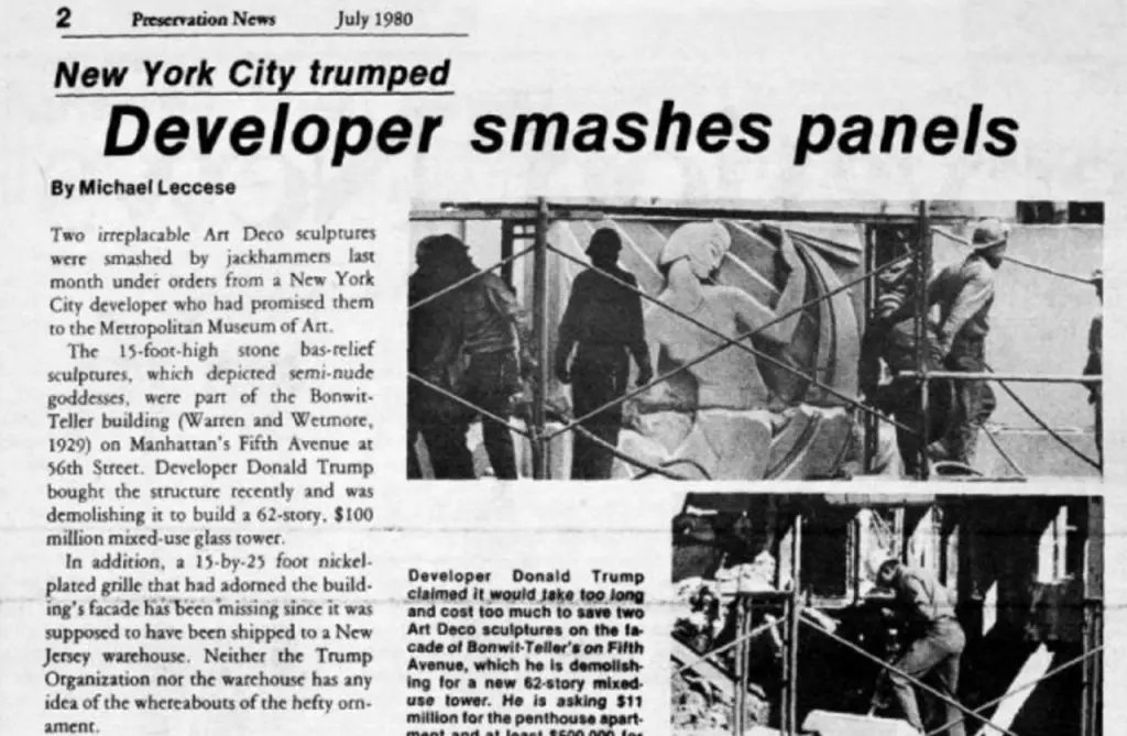 Also seems a bit odd that in their lament of destroyed architecture, they didn’t mention Trump’s demolition of the Bonwit-Teller friezes. news.artnet.com/art-world/dona…