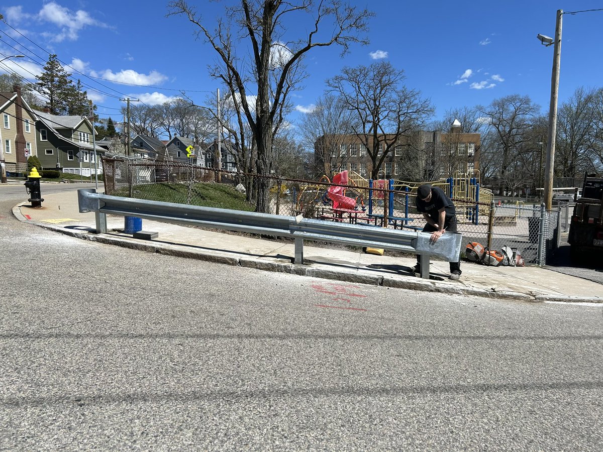 Thank you to @BostonPWD for installing guardrails in front of the playground at the Conley School!