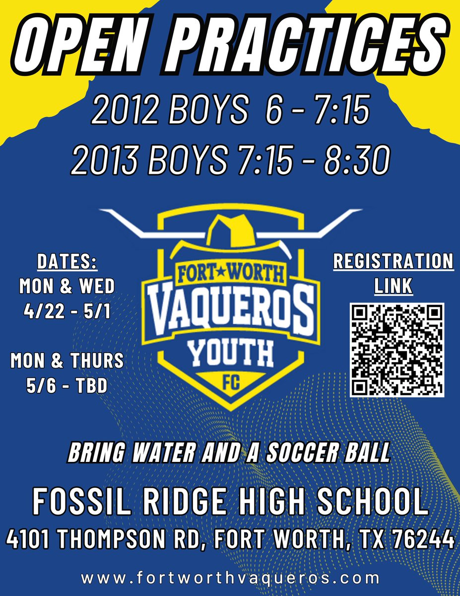 Excited for a new opportunity. I will be picking up two club teams with the <a href="/FtWorthVaqueros/">Fort Worth Vaqueros/Vaqueras</a>.  The 2012 and 2013 boys teams will train at Fossil Ridge starting next Monday. See the flyer for open practice dates, times and a registration link.