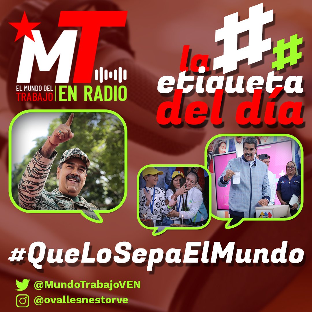 #16Abr || 🏷️🇻🇪 ¡ETIQUETA DEL DÍA! || #Martes

✅ #QueLoSepaElMundo ✅
.
¡Venezuela es Paz y Justicia! 
.
.
|| #ElMundoDelTrabajo #LaEtiquetaDelDía ||
|| #ClaseObrera #7T || 🇻🇪
.
@NicolasMaduro
.
.
@cbolivariana 
@SomosRMNoticias