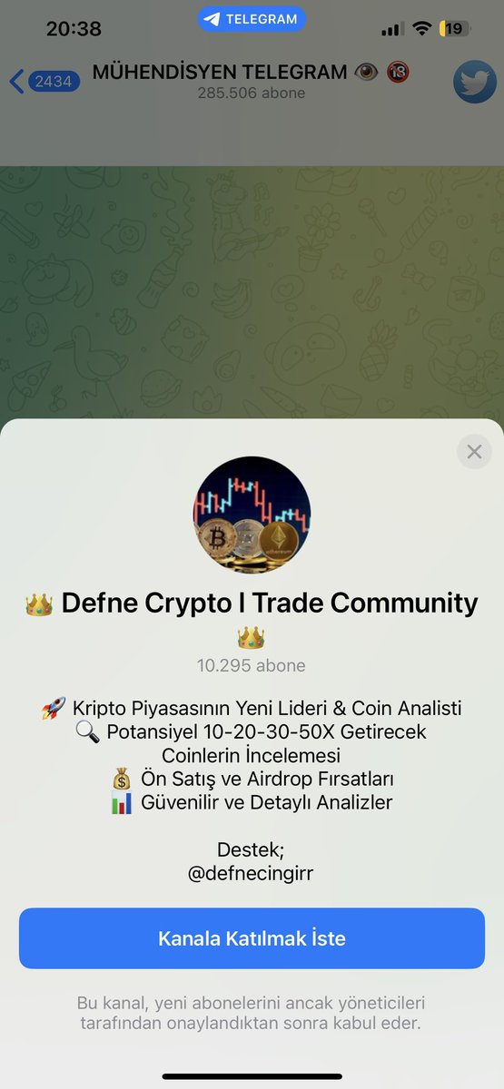 Uyarı🚨 @muhendisyenn kanalında benden izinsiz @kripto_mutfagi videom kullanılarak saçma bir telegram kanalına yönlendirme yapılmış. Klasik dolandırıcılık kanalı, lütfen kanmayın. Kesinlikle alakam yoktur ve bu durum için hukuki süreç başlatacağım. Bu defne crypto denilen