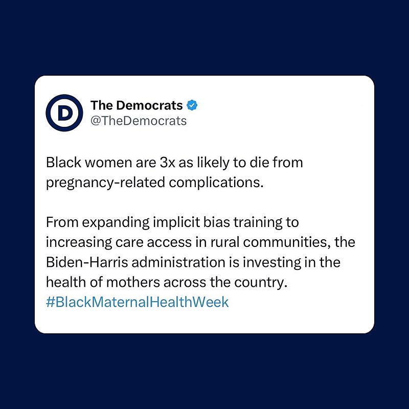#DemsUnited
#wtpGOTV24 
#OVFAF 
The Biden-Harris Administration acknowledges the maternal health crisis Black women in America are facing & remain committed to improving the health & safety of Black mothers across our country.